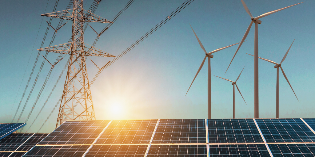 Grid infrastructure with solar panels and wind turbines